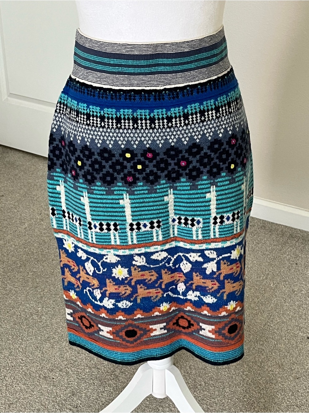 Anthropologie x HWR Multicolor Patterned Knit Midi Pencil Skirt Size Large
